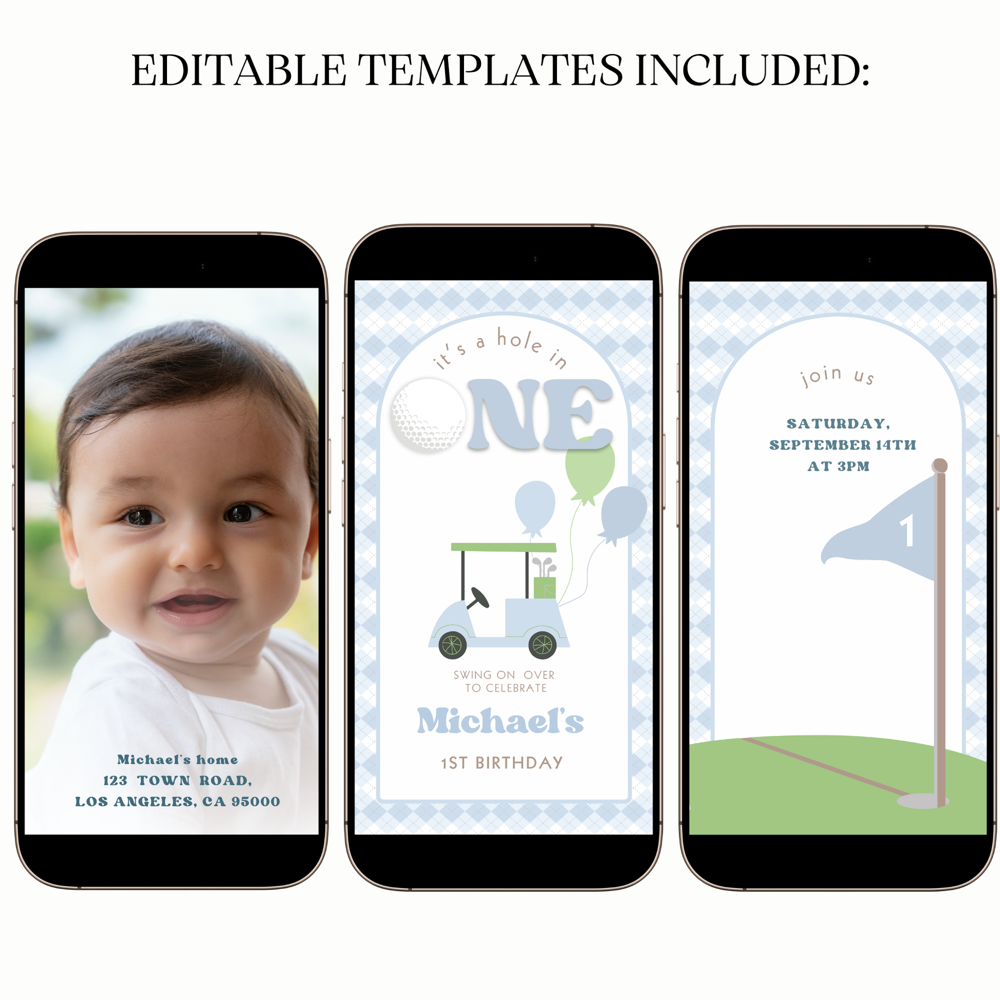 Digital golf party video invitation hole in one