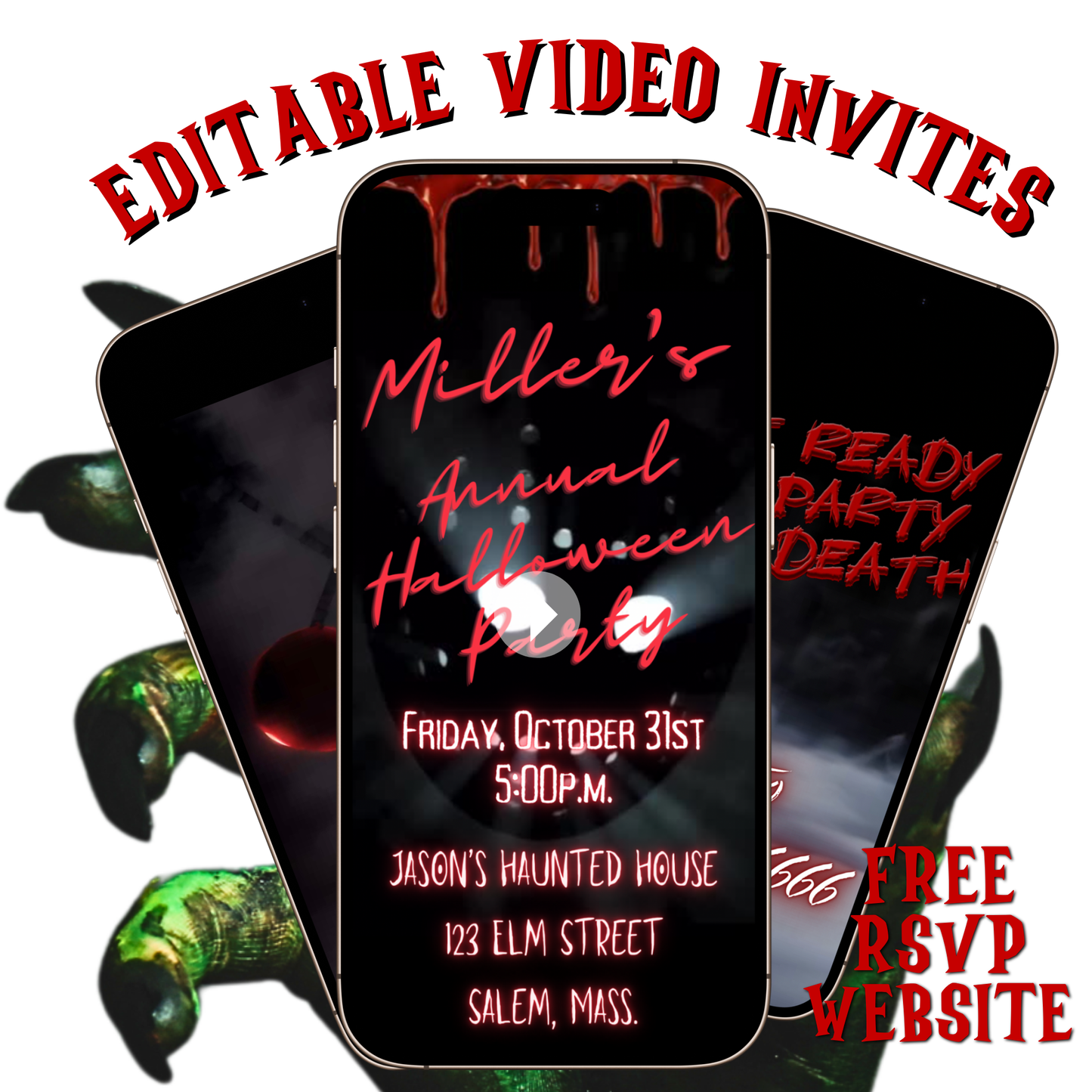 Halloween Video Invitation, Jason Halloween Animated Invite, Editable Halloween Party Mobile Evite