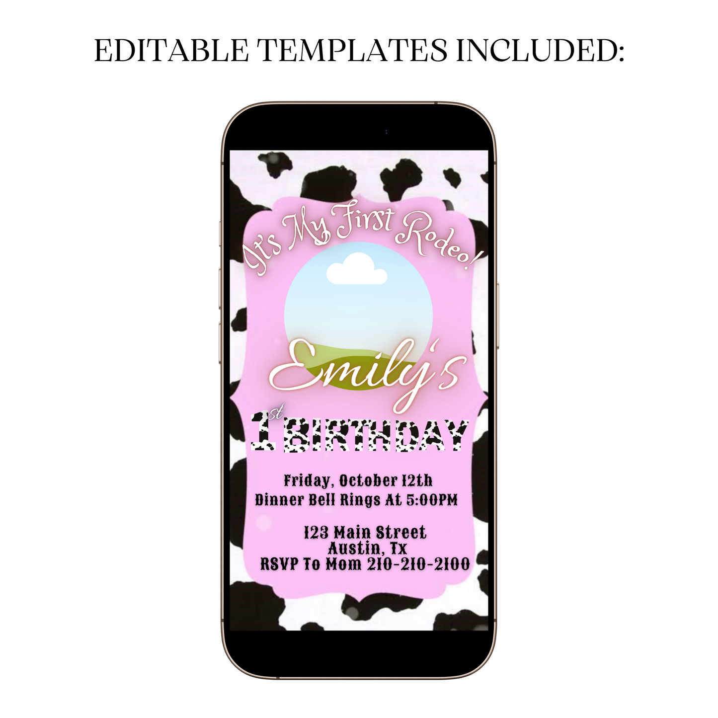 Digital first birthday video invitation pink cowgirl