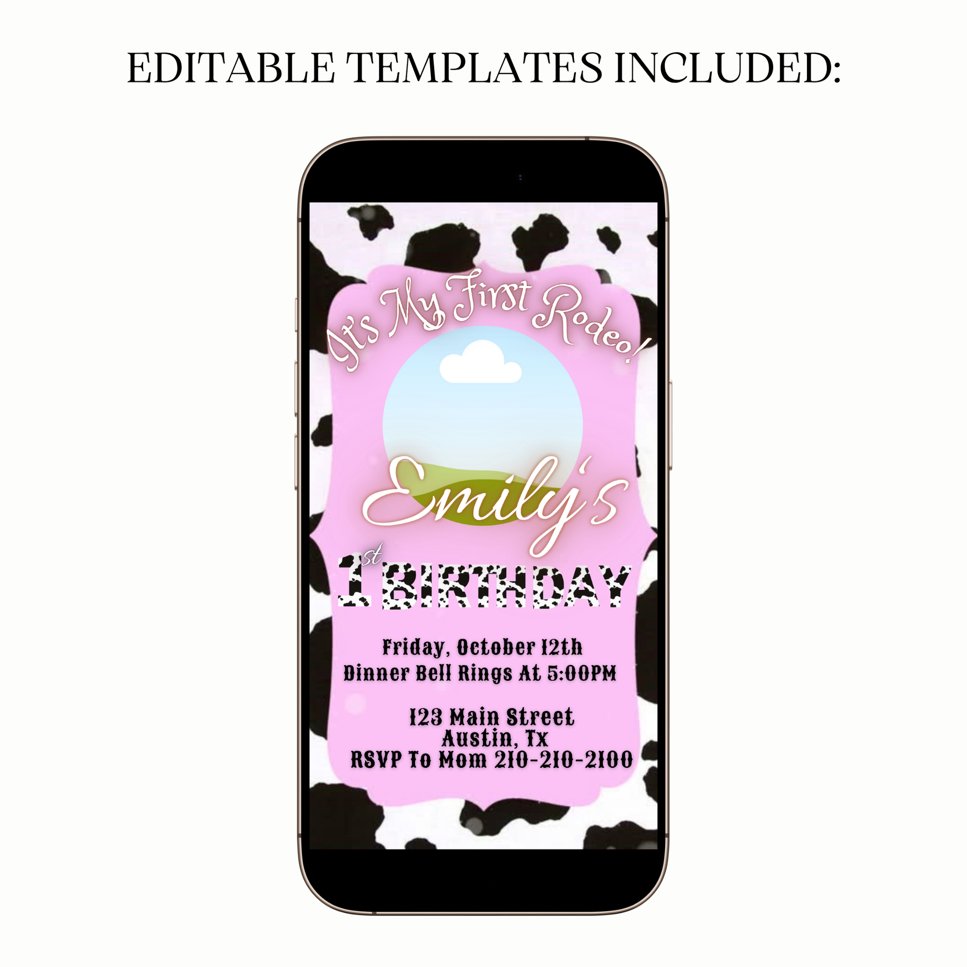 Digital first birthday video invitation pink cowgirl