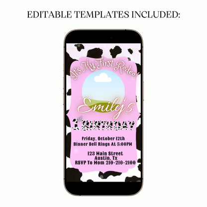 Digital first birthday video invitation pink cowgirl
