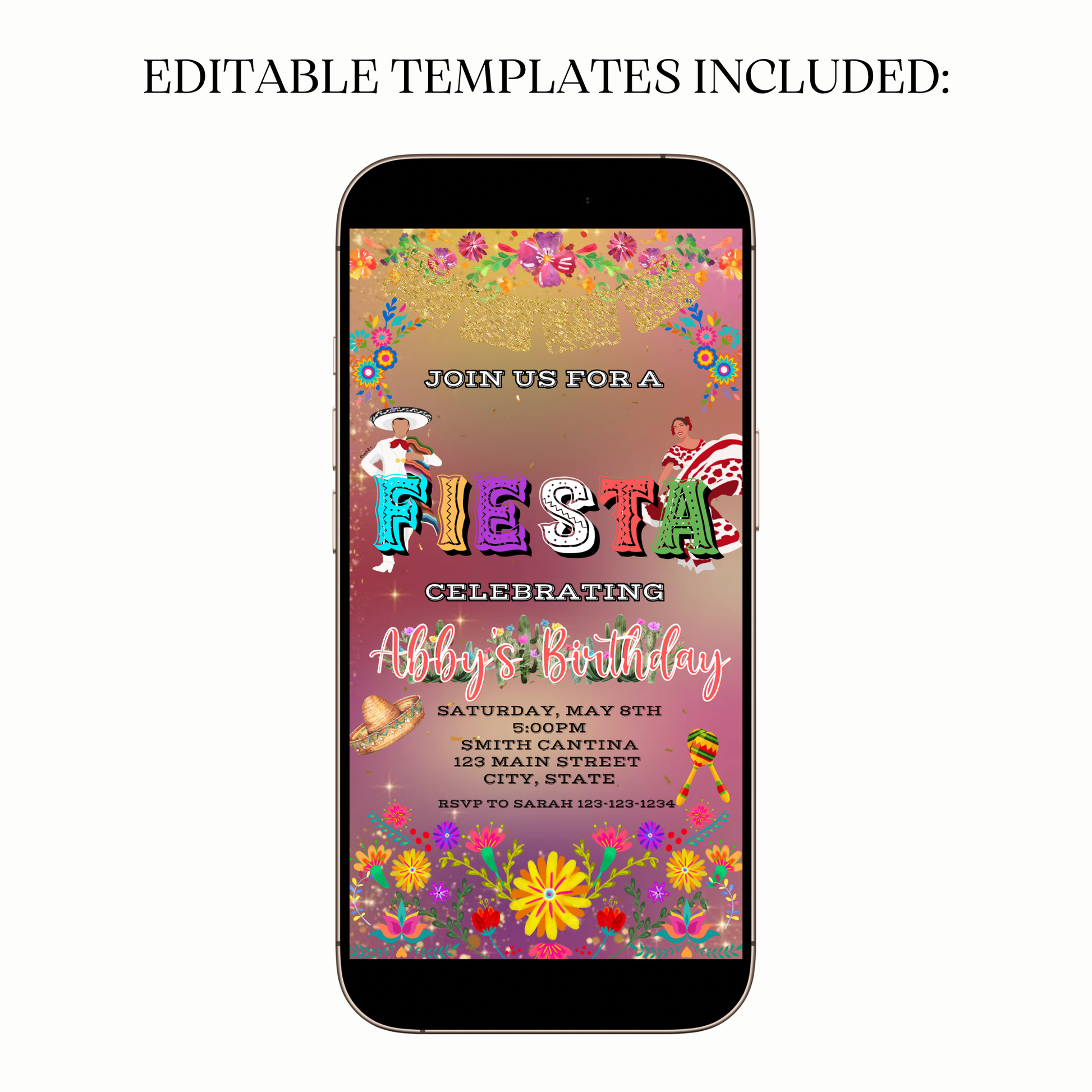 Digital fiesta party video invitation Mexican theme
