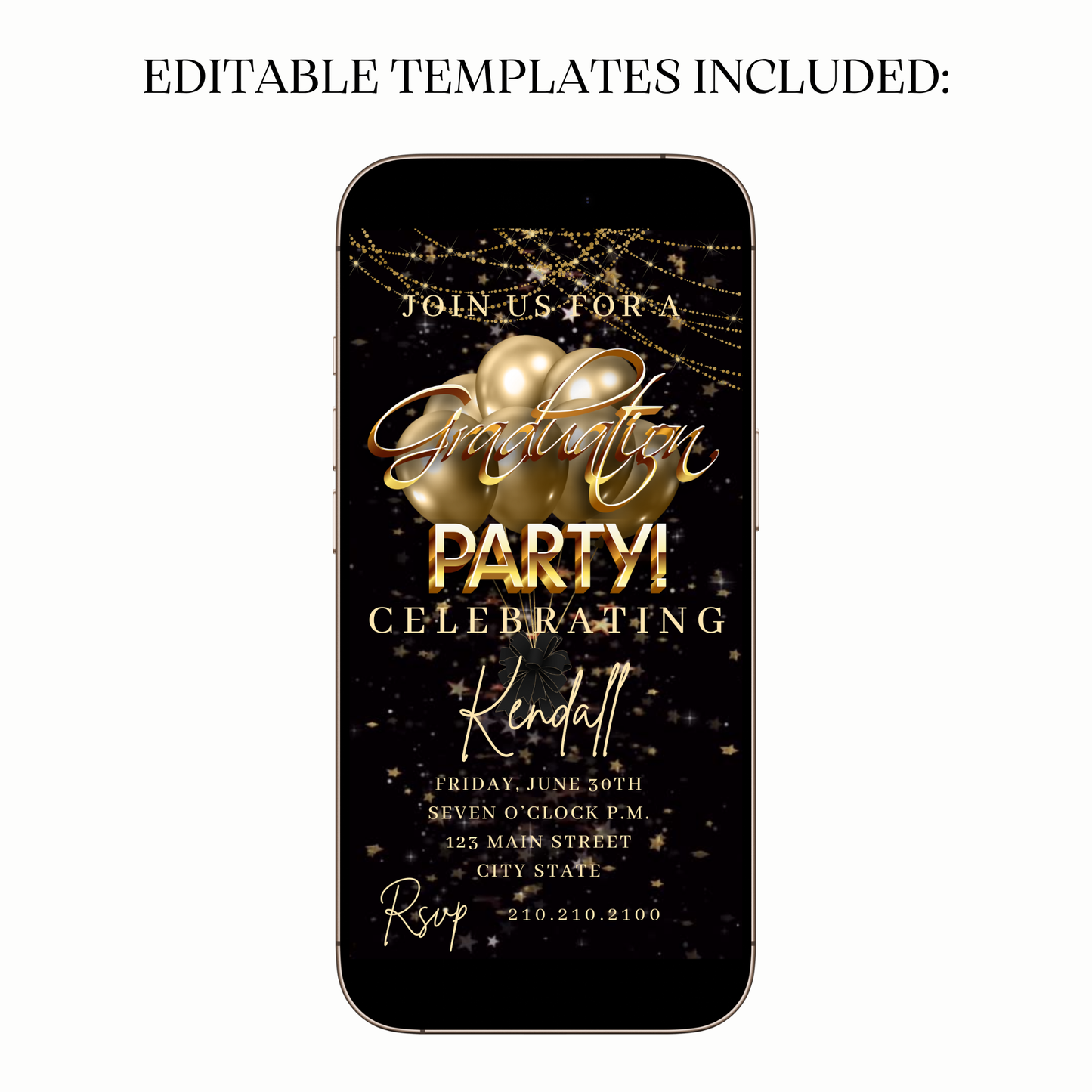 Elegant Gold Balloon Digital Video Invitation for Mobile Sharing