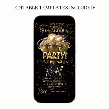 Elegant Gold Balloon Digital Video Invitation for Mobile Sharing