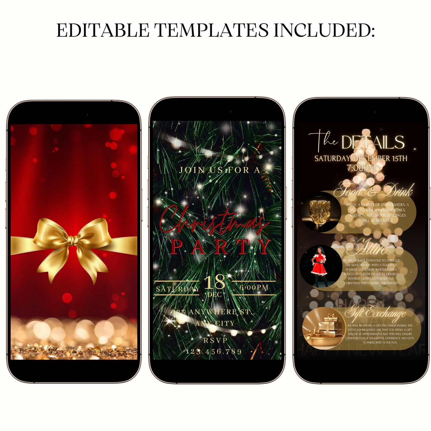 Red and Gold Christmas Party Video Invitation – Elegant Holiday Celebration Evite for Mobile Sharing