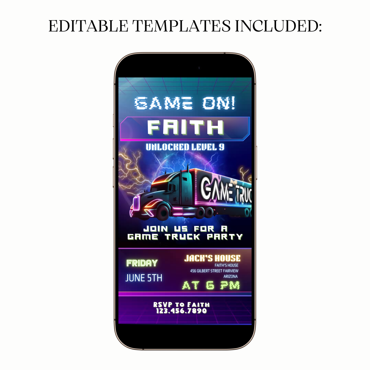 Digital video game party video invitation truck