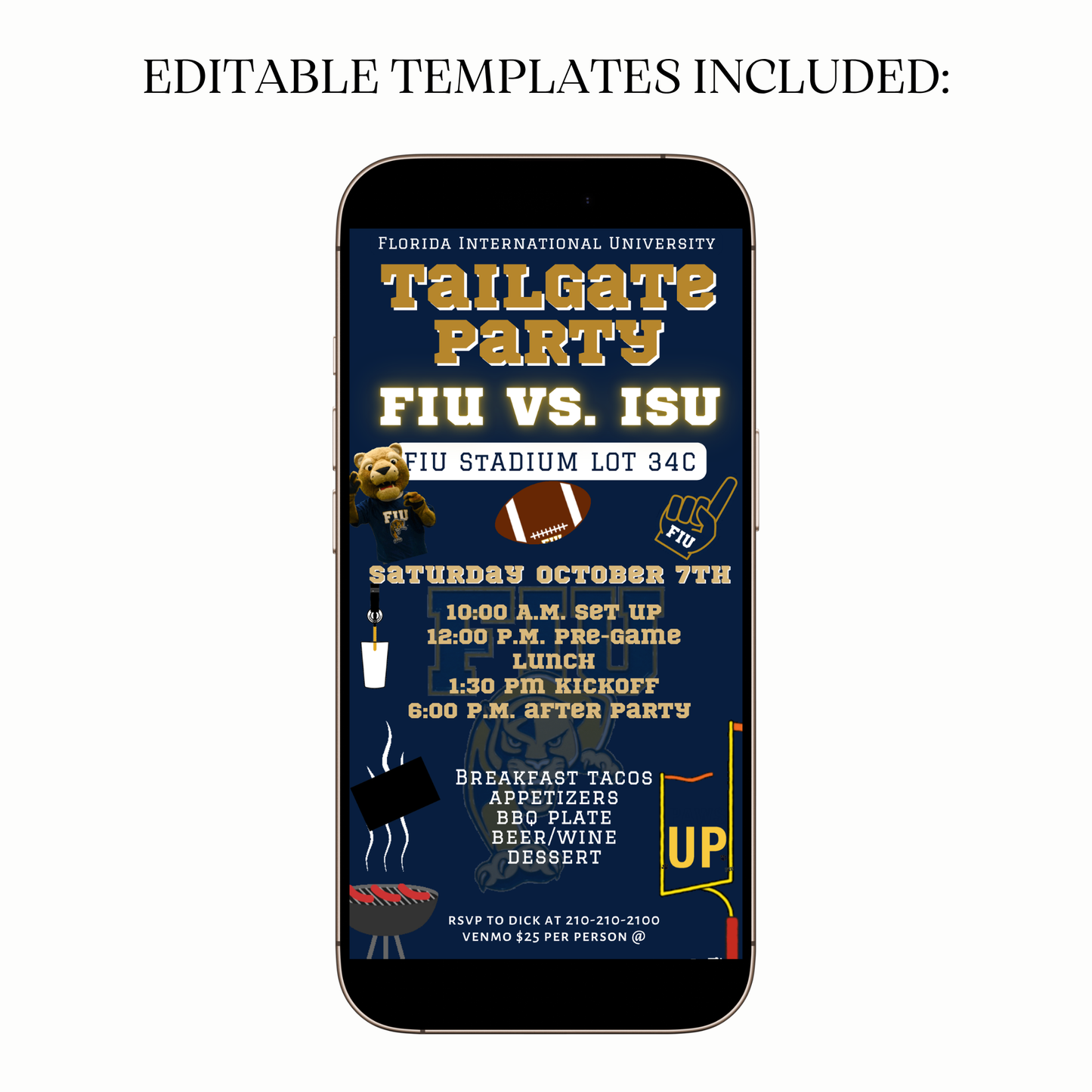 Digital FIU Panthers game day video invitation editable