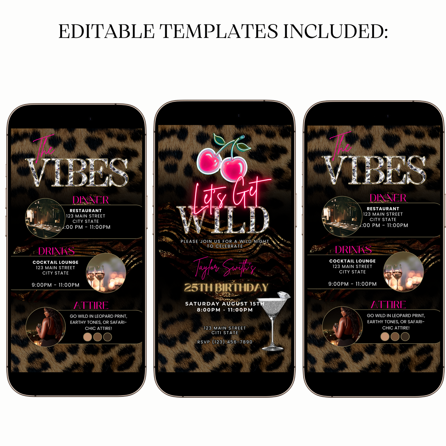 Animated Lets Get Wild Leopard Print Birthday Dinner Video Invitation – Safari Glam Animated Evite Evite