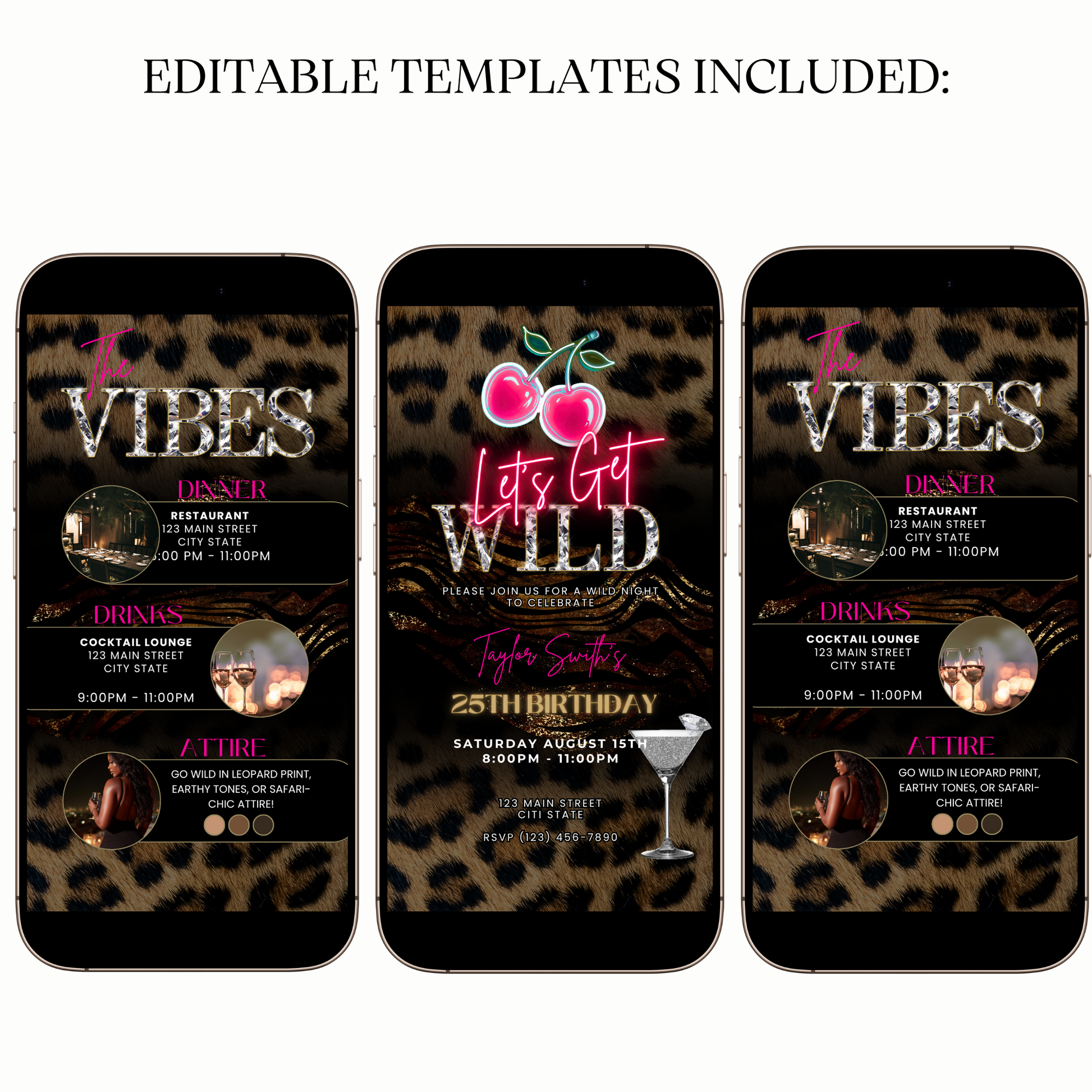 Animated Lets Get Wild Leopard Print Birthday Dinner Video Invitation – Safari Glam Animated Evite Evite