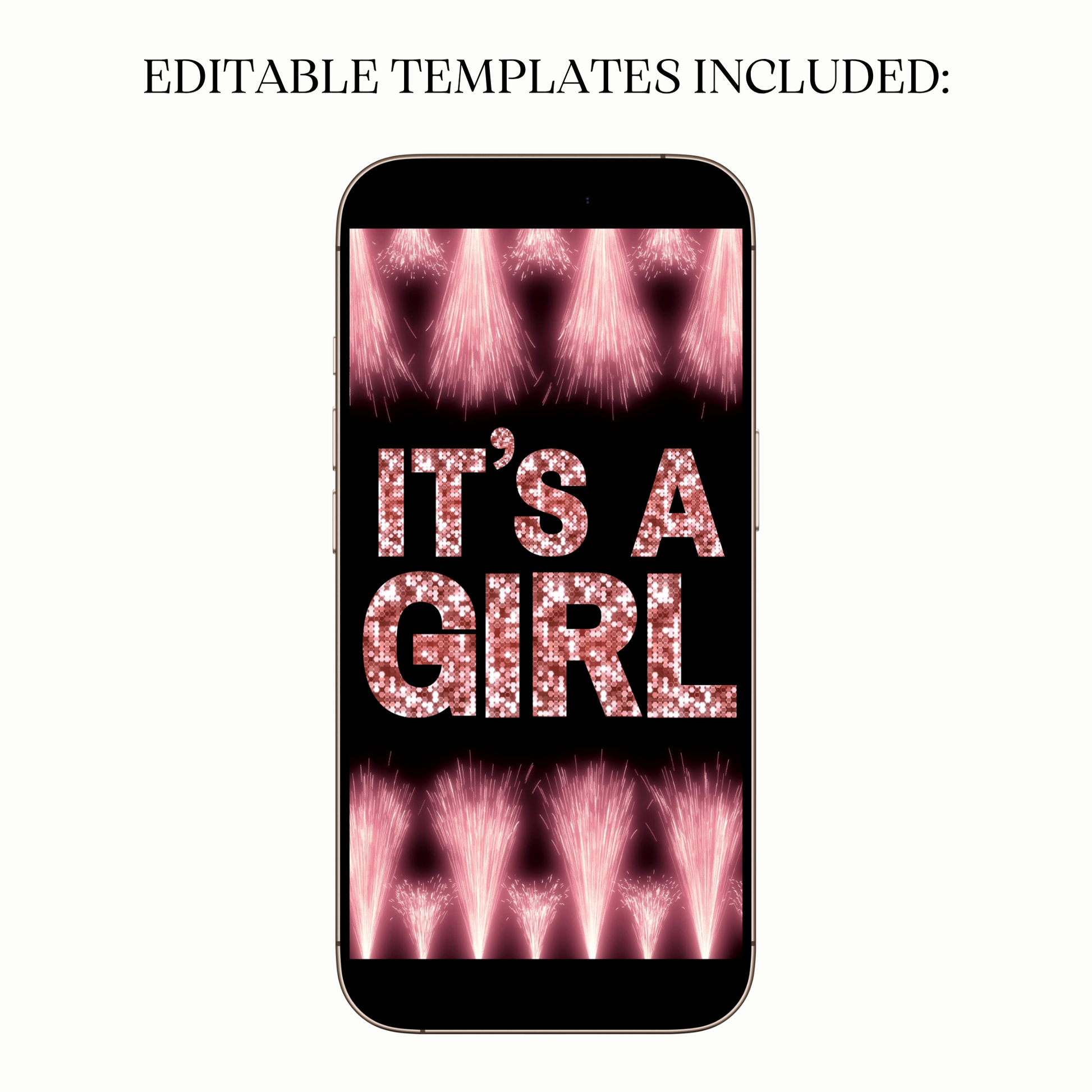 Digital gender reveal video invitation pink sequin