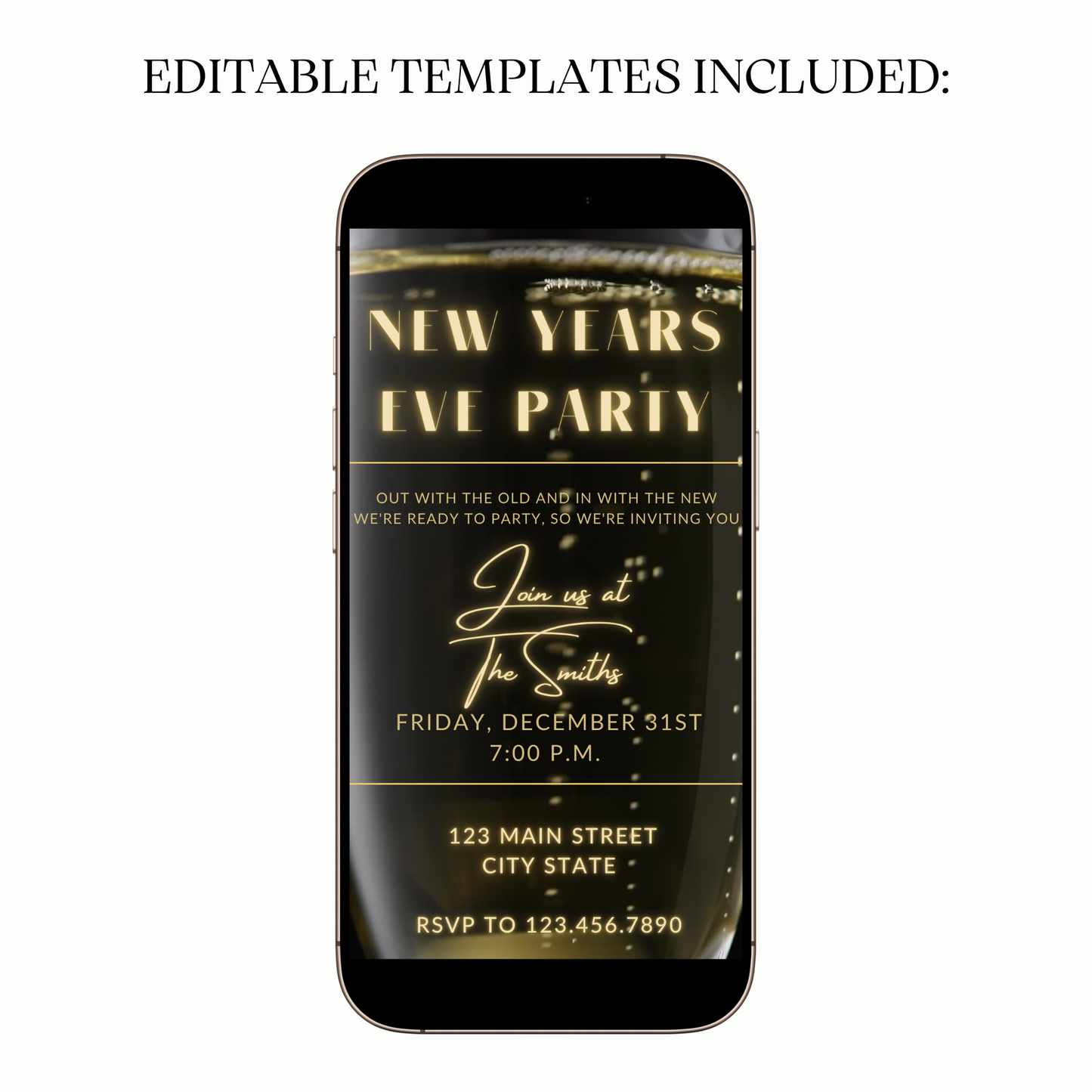 Animated elegant gold celebration video party invitation