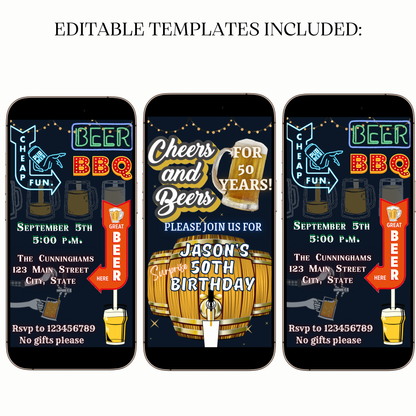 Animated cheers beers birthday digital video party invitation