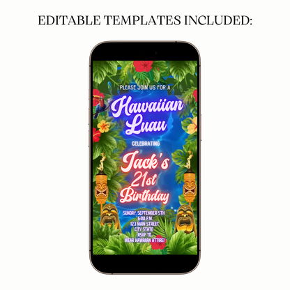 Hawaiian Luau invite shared via WhatsApp