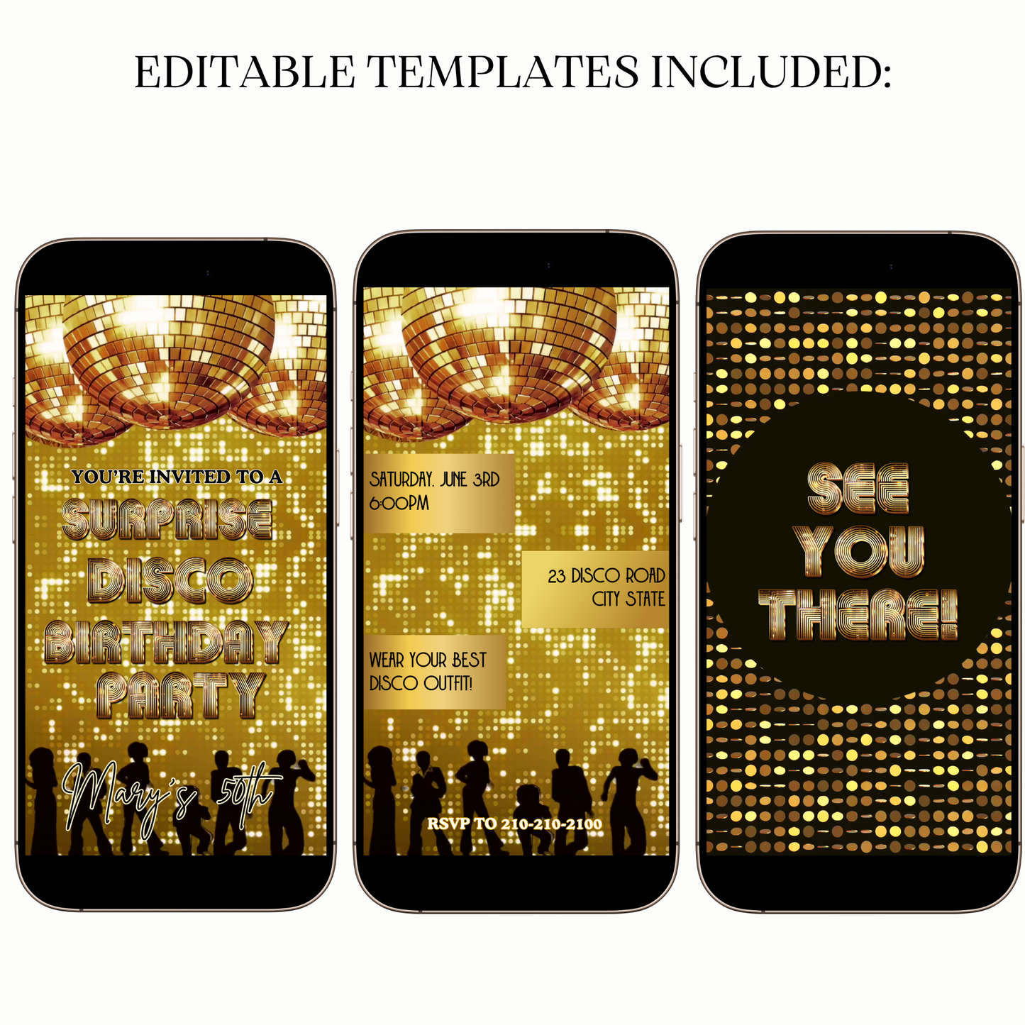 Digital Golden Disco Ball Birthday Video Invitation