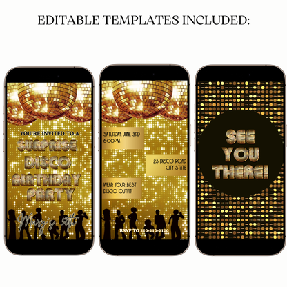 Digital Golden Disco Ball Birthday Video Invitation