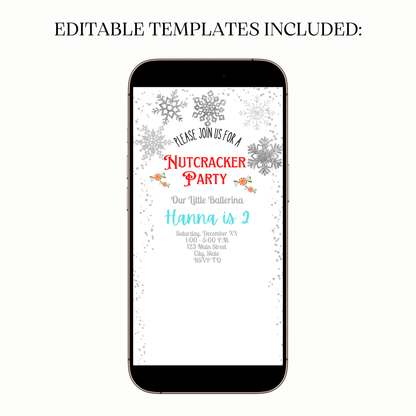 Kids ballerina-themed Nutcracker holiday invite shown on laptop screen