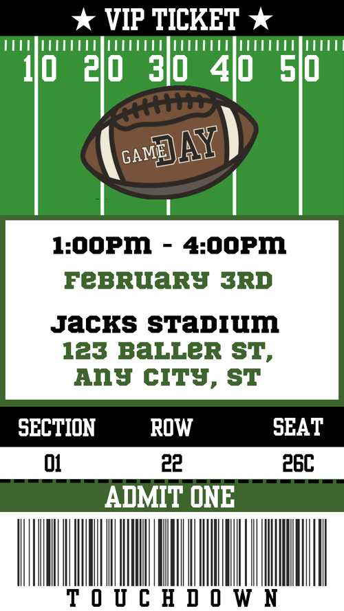 Vertical phone mockup showing Touchdown Huddle animated football video invite