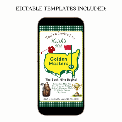 Event details screen over Augusta-green background with gold trim