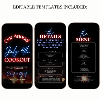 July 4th Cookout Video Invitation – Chill & Grill Independence Day Party Evite for Mobile Sharing