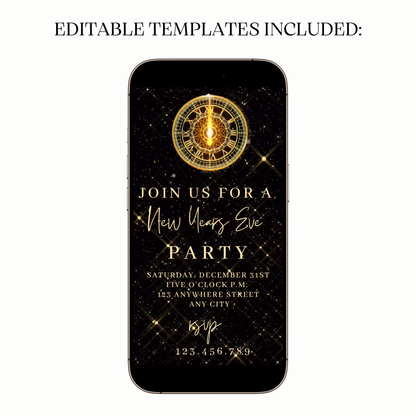 Customizable midnight countdown video invitation for NYE celebration