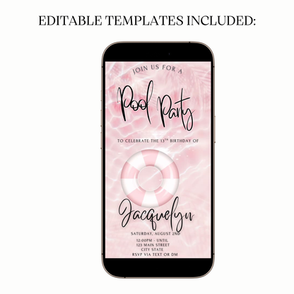 Animated poolside birthday video invitation in MP4 format