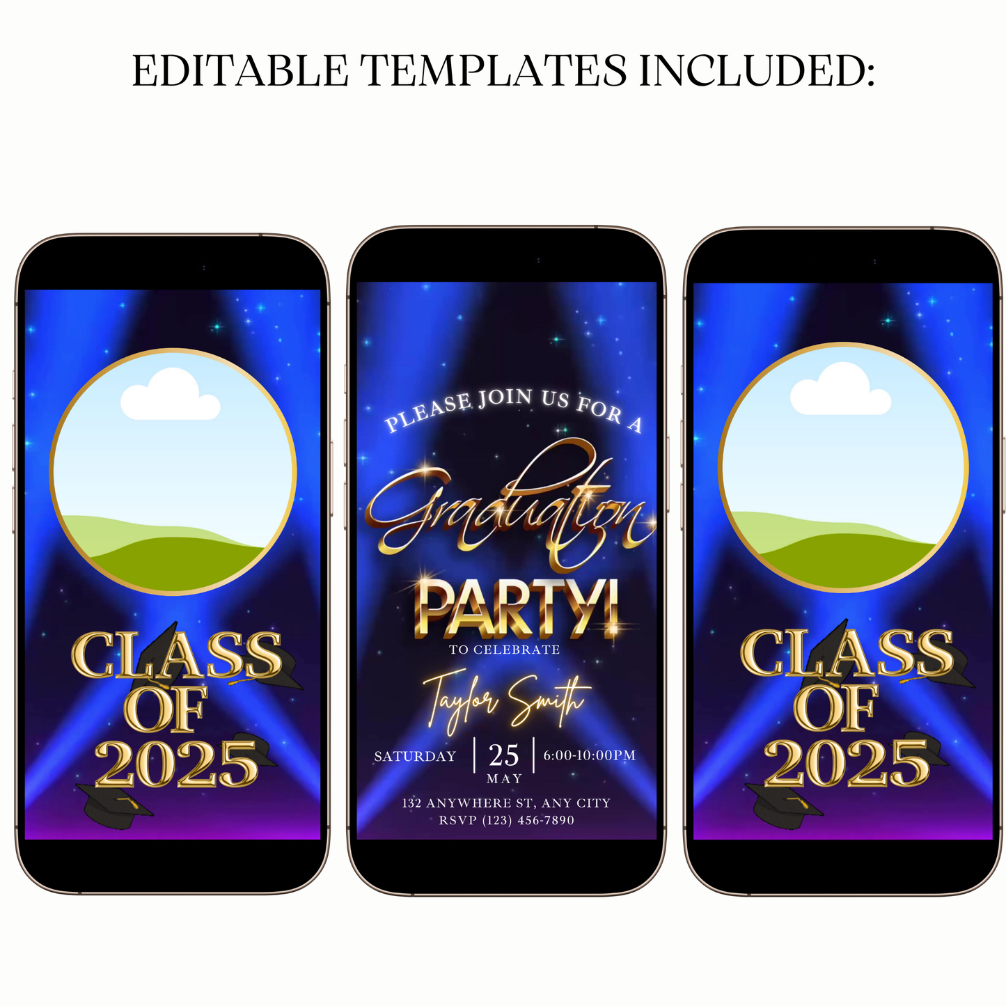 Digital graduation video invitation with starry design