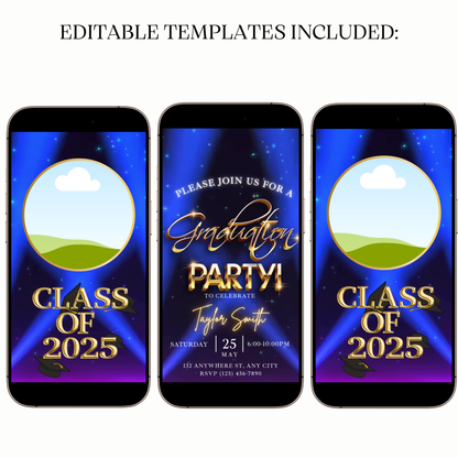 Digital graduation video invitation with starry design