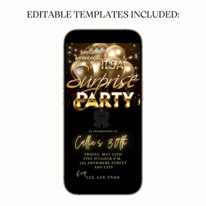 Surprise Gold Balloons Video Invitation with Music