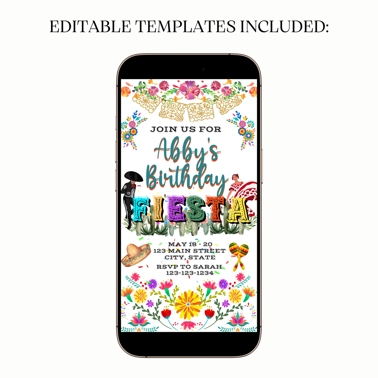 Editable Mexican fiesta celebration video invitation