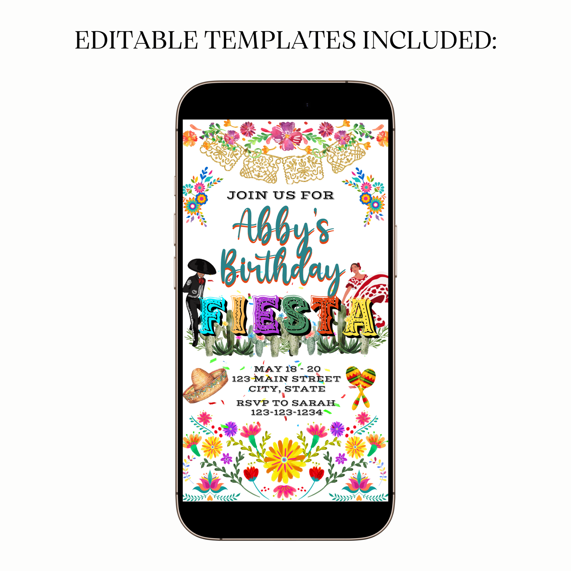 Editable Mexican fiesta celebration video invitation