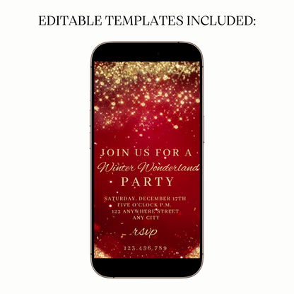 Animated red gold winter celebration video party invitation