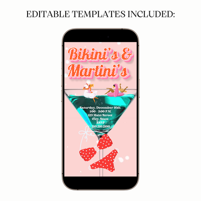 Editable bikini martini pool video invitation online