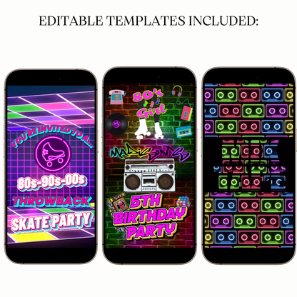 Digital 80s 90s 2000s Throwback Roller Skating Video Invitation