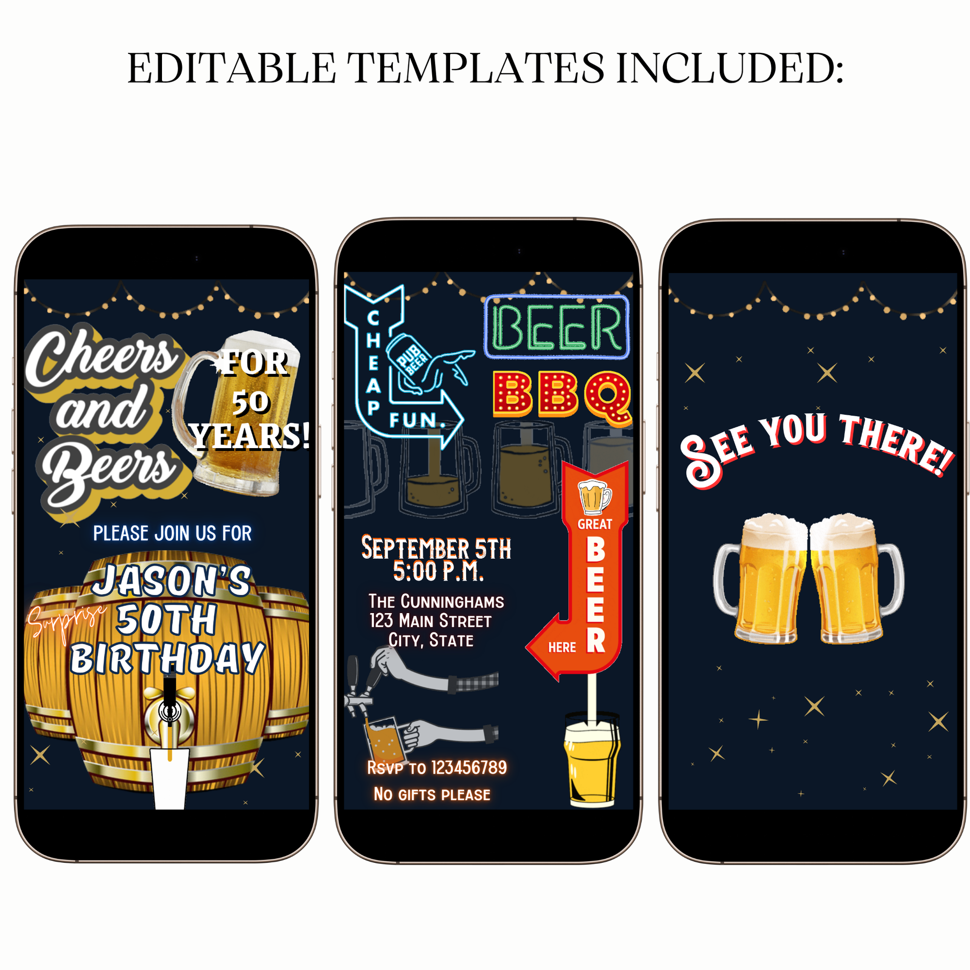 Cheers and Beers 50th Birthday Video Invitation – Beer Themed Surprise Party Evite for Mobile Sharing