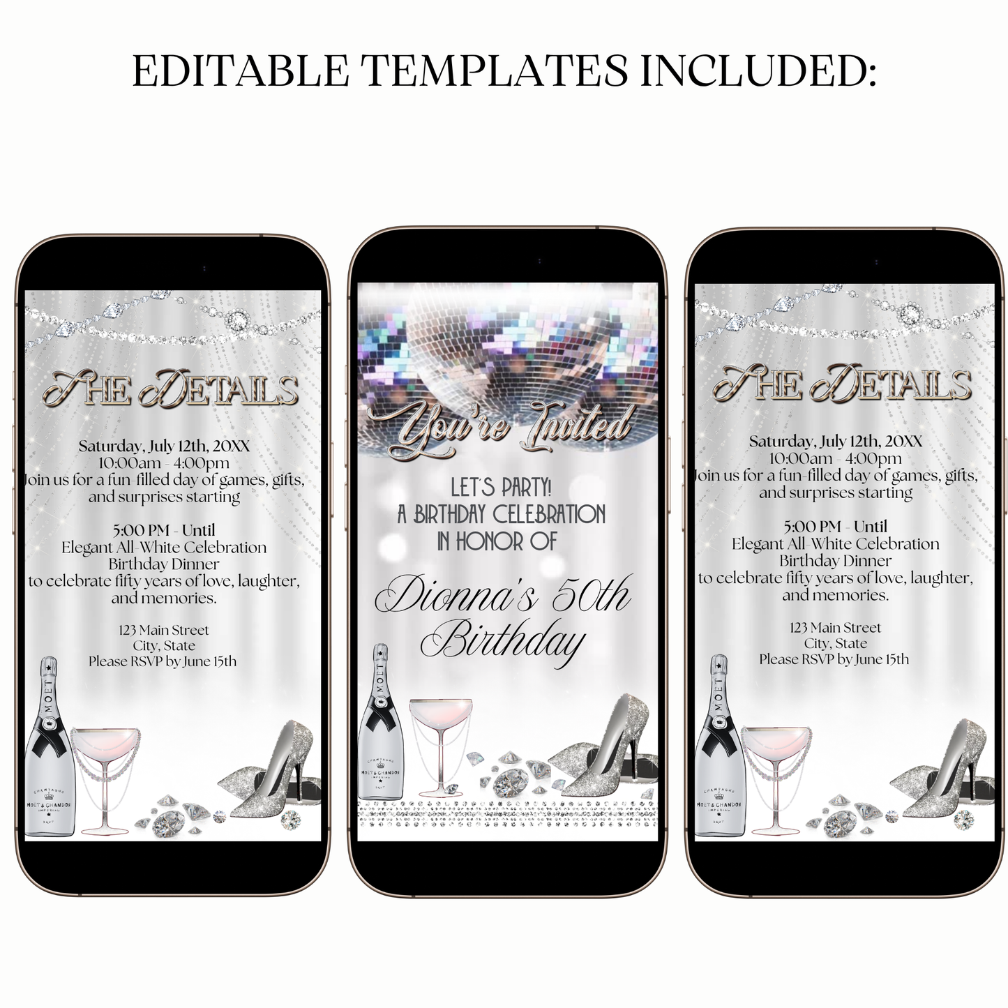 Digital milestone video invitation champagne diamonds