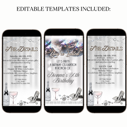 Digital milestone video invitation champagne diamonds