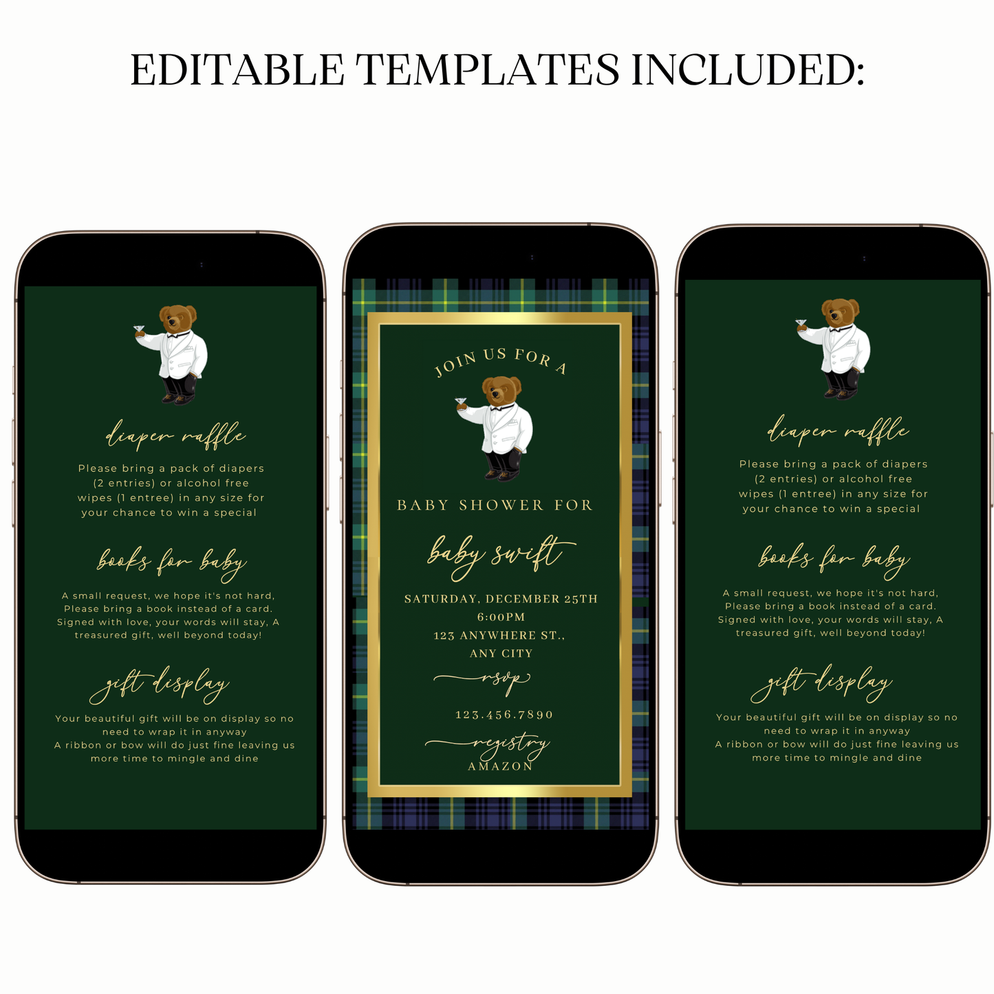 Animated plaid bear digital video party invitation