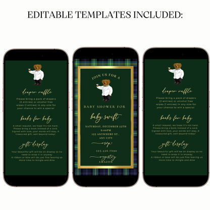 Animated plaid bear digital video party invitation