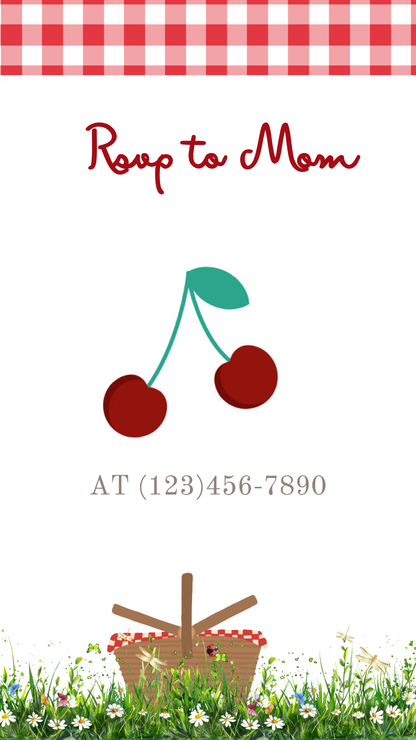 Cherry party invitation preview shown on laptop screen