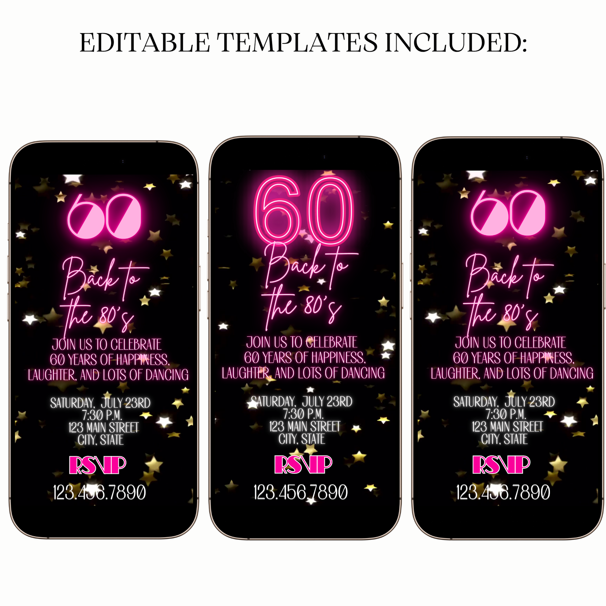 Flashback 80s Neon Birthday Video Invite – 60 Years of Fun Celebration for Mobile Sharing