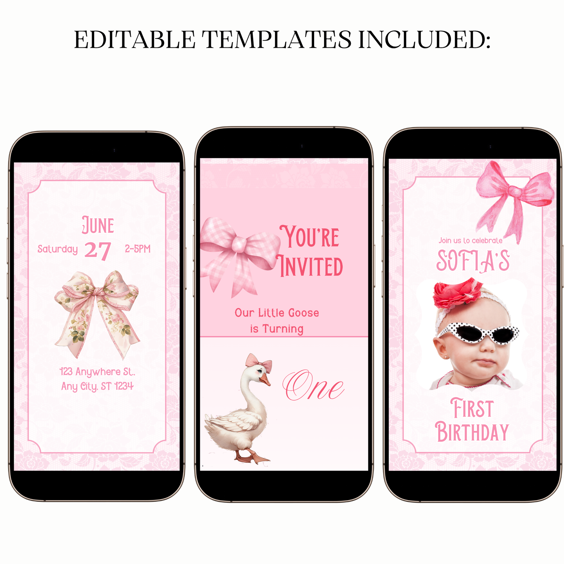 Digital first birthday video invitation baby girl