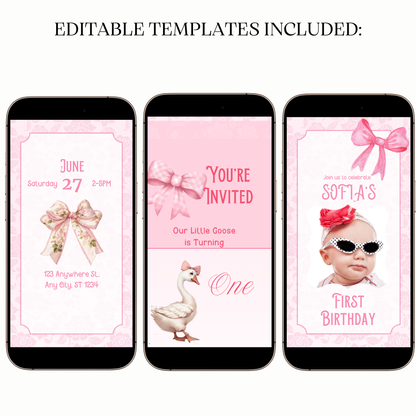 Digital first birthday video invitation baby girl