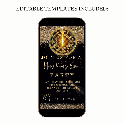Animated silver glitter clock digital video party invitation