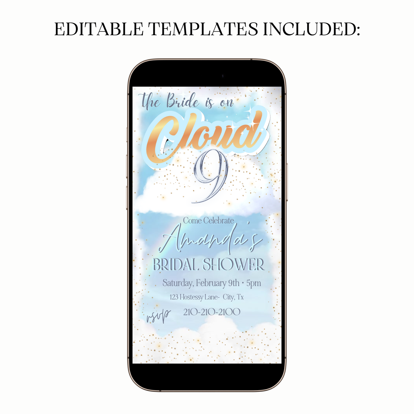 Digital bridal shower video invitation cloud nine design