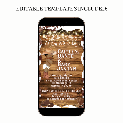 Rustic western baby shower Digital Video Invitation for Mobile Sharing