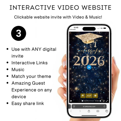 2026 Graduation Party Video Invitation | Digital Graduation RSVP Invite | Editable Online RSVP Evite Canva Template