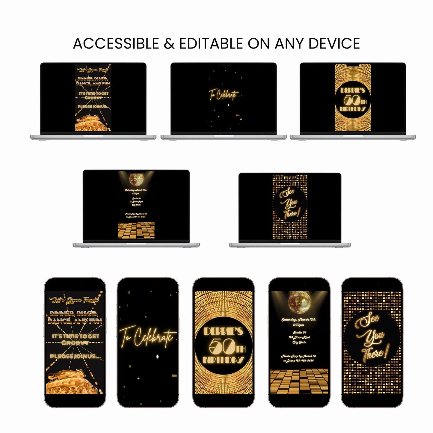 Goldene Disco-Videoeinladung | Disco-Ball-Studio-54-Geburtstagseinladung