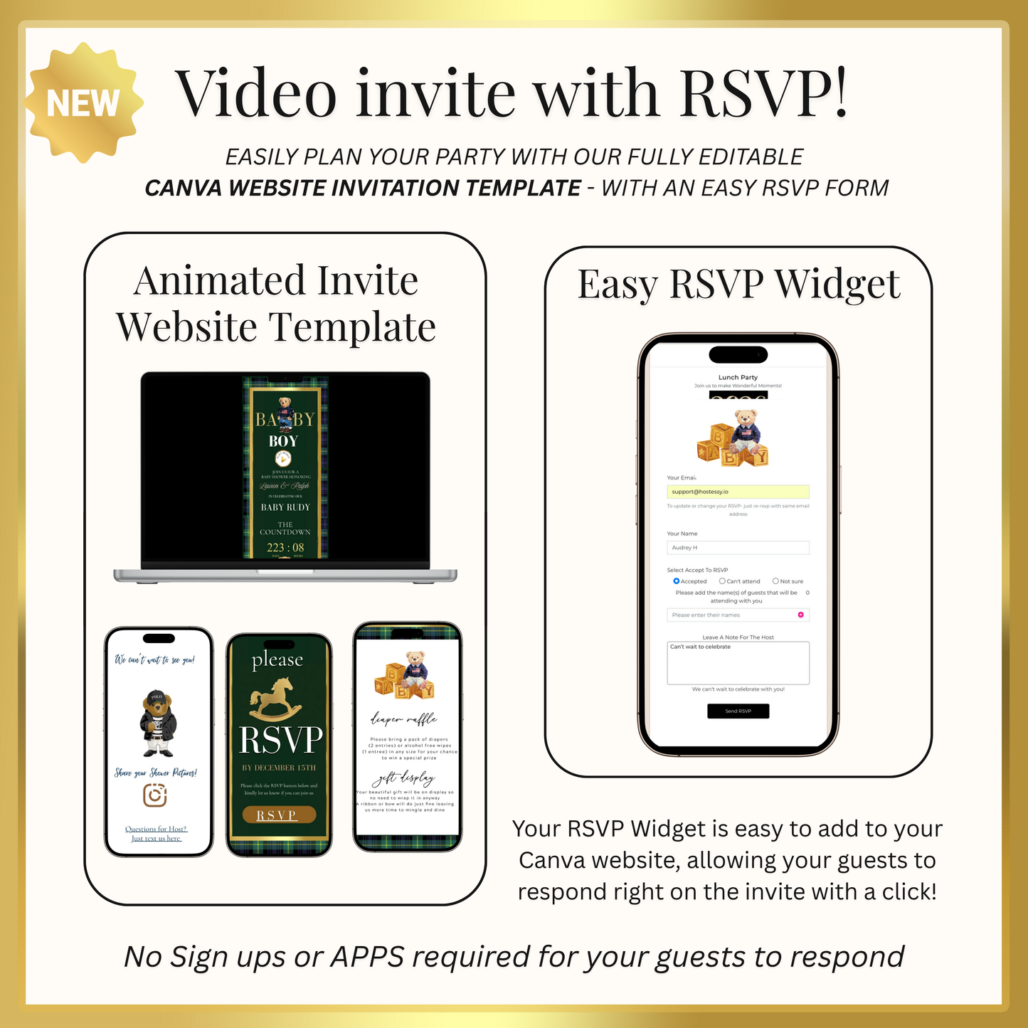 Polo Bear Ralph Lauren Baby Shower Website Invite | Animated Bearly Wait Baby Shower Invite with Rsvp tracking