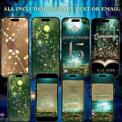 Enchanted Forest Quinceanera Video Invitation Princess and the frog Animated Invite Editable Canva Template Invite