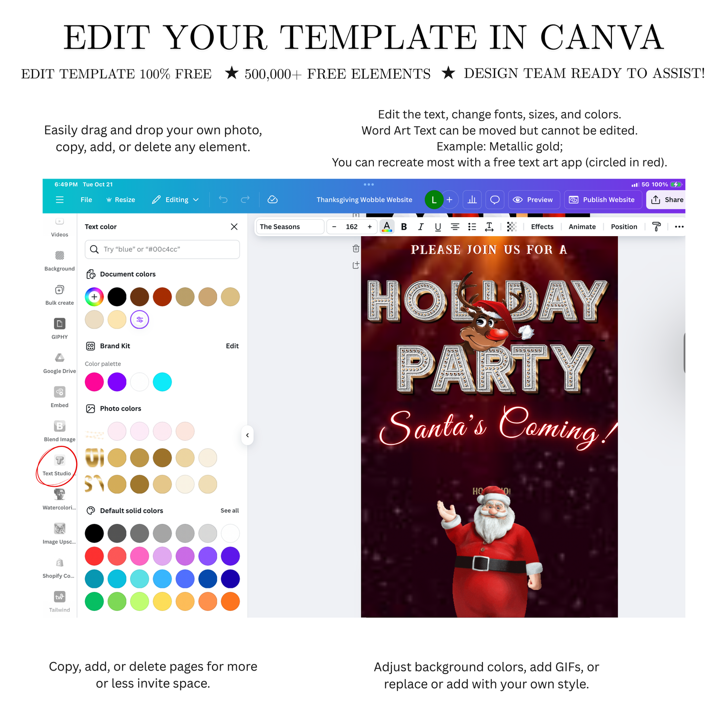 Editable Christmas Video Invitation | Animated Santa Digital Evite | Editable Canva Invite Template